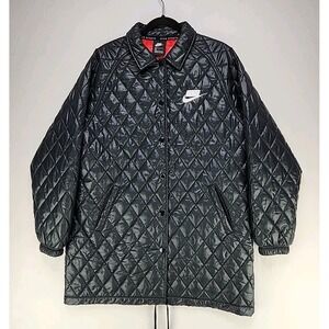 Nike Sport Diamond Quilted Thermore Fill Women Sz Med Oversized Black Jacket